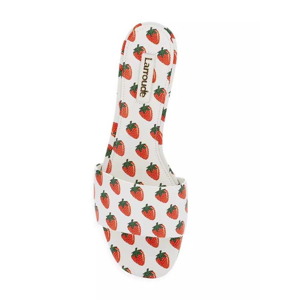 NWT 🍓 Larroude Ivy Strawberry-Print Leather Mules Sandals Size 7